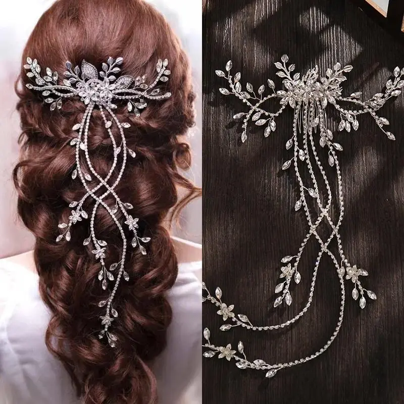 Bridal Ornaments, Crystal Long Hair Combs, Comb Knitted Hair Accessories, Wedding Accessories, Veil Accessories