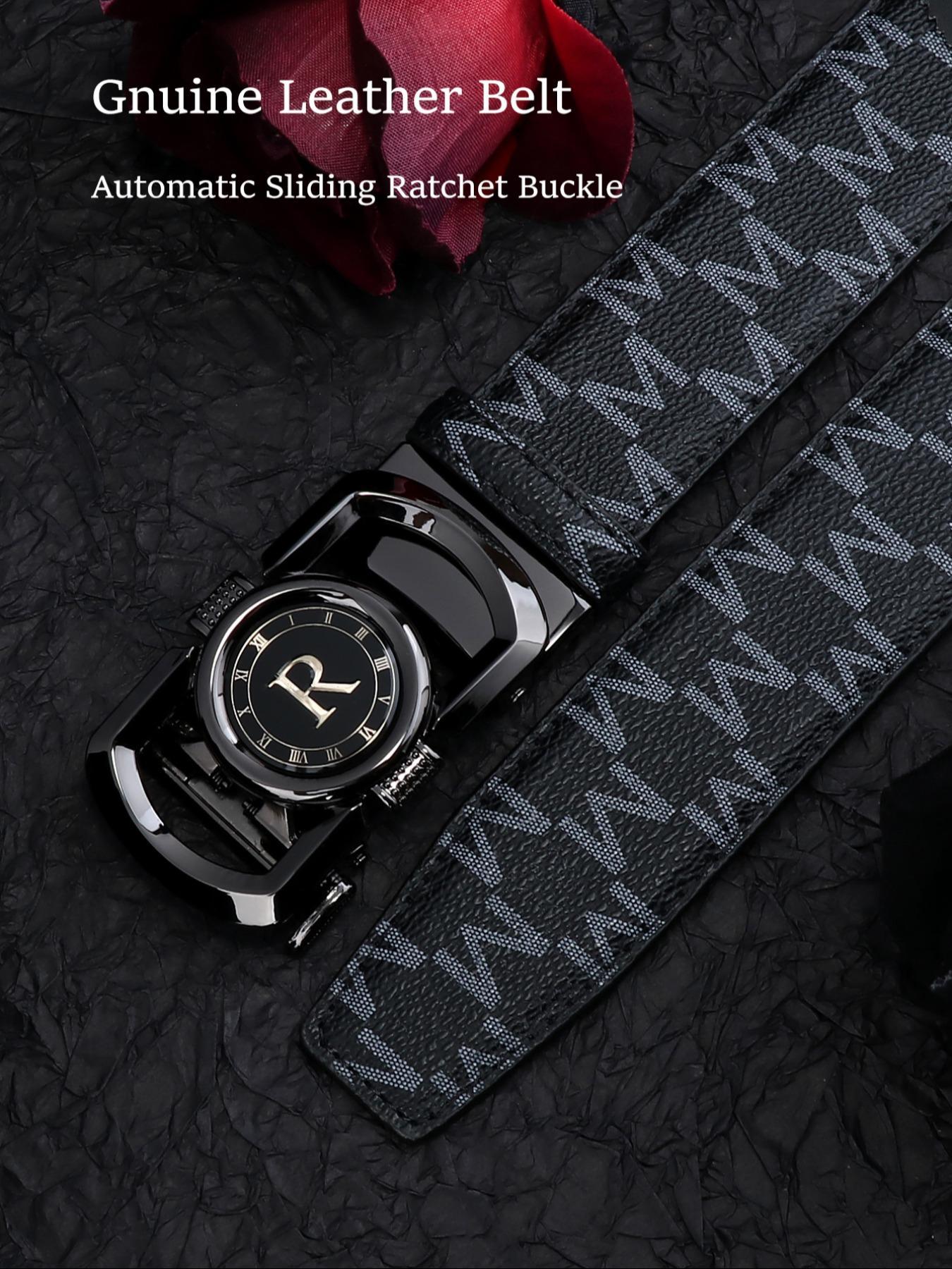 Men's Business Fashion Letter R Design Leather Belts, Casual Waistband for Jeans Trousers, Trendy All-match & Exquisite Belt for Birthday Gift