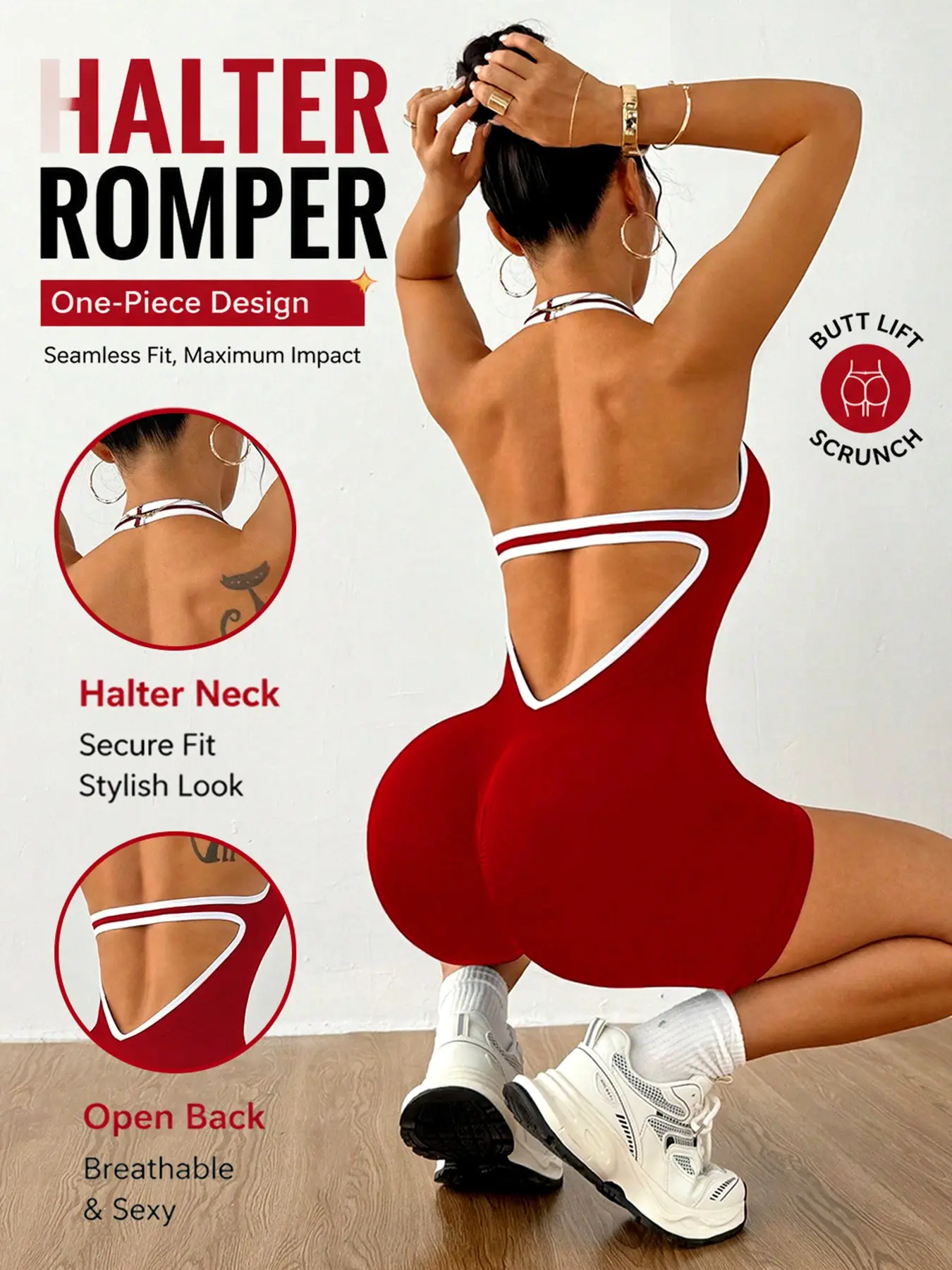 Women's Halter Sport Jumpsuit, Colorblock High Stretch Seamless Knit Yoga, Casual Fitness All-Seasons Wear, Versatile Jogger Pants, High Elasticity Jumpsuit