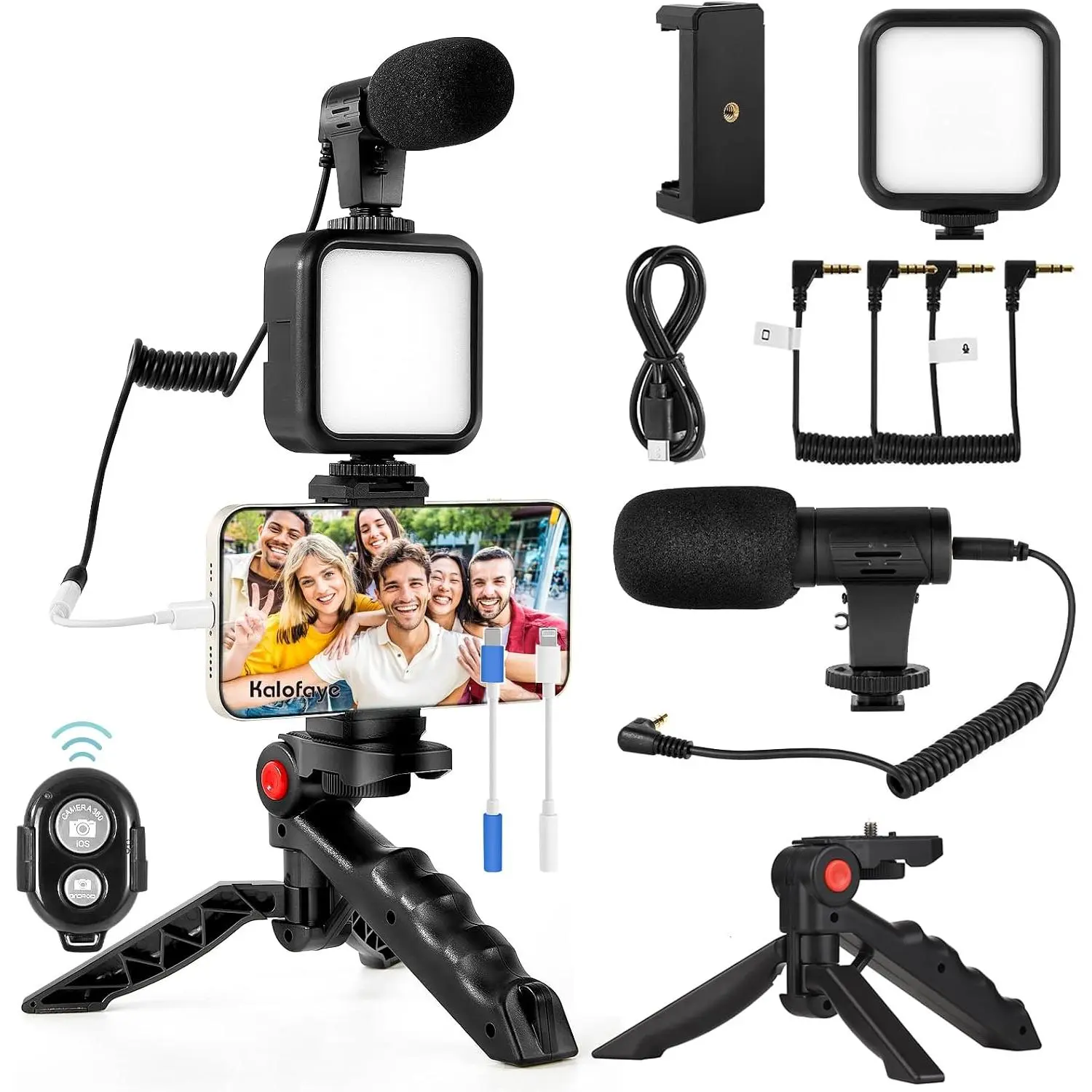 Vlogging Starter Kit for Content Creators - Smartphone/Cellphone Android Handheld Recording Kit with Mini LED Light, Microphone, Phone Clip, Tripod for Video Calling, YouTube, Devices