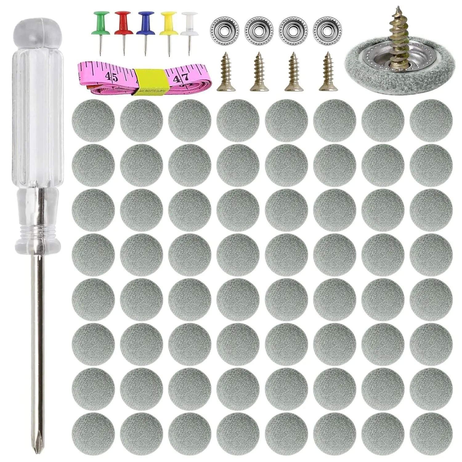 65 Set Car Roof Headliner Repair Kits, 262 Pcs Auto Roof Snap Rivets Retainer for Interior Ceiling Cloth Fixing Repair Buckle with Installation Tool (Grey Flannelette)