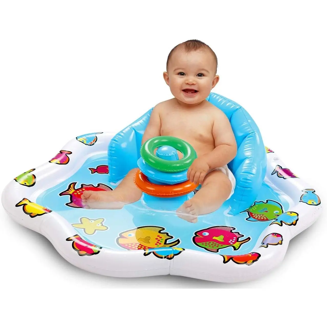 Baby Splash Pad with Inflatable Backrest and Stackable Ring Toys – Sensory Water Play Mat for Infants and Toddlers – Summer Outdoor Funfidget toys