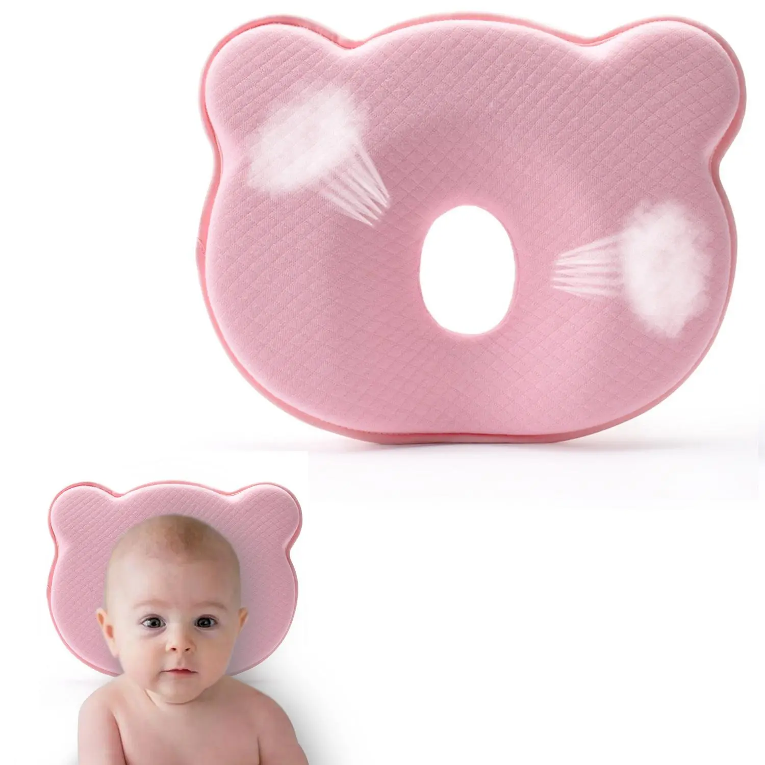 Soft Silicone Baby Nap Pillow, Breathable Memory Sponge Head & Neck Support Pillow, Flat Head Correction Side Sleep Pillow, Machine Washable Travel Pillow for Home Use