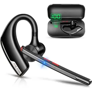 Wireless Bluetooth Headset V5.2, Dual Mic Noise Cancelling Earpiece with 500mAh Charging Case 80H Playtime, Hands-Free Earphones for Cell Phone Office Driving