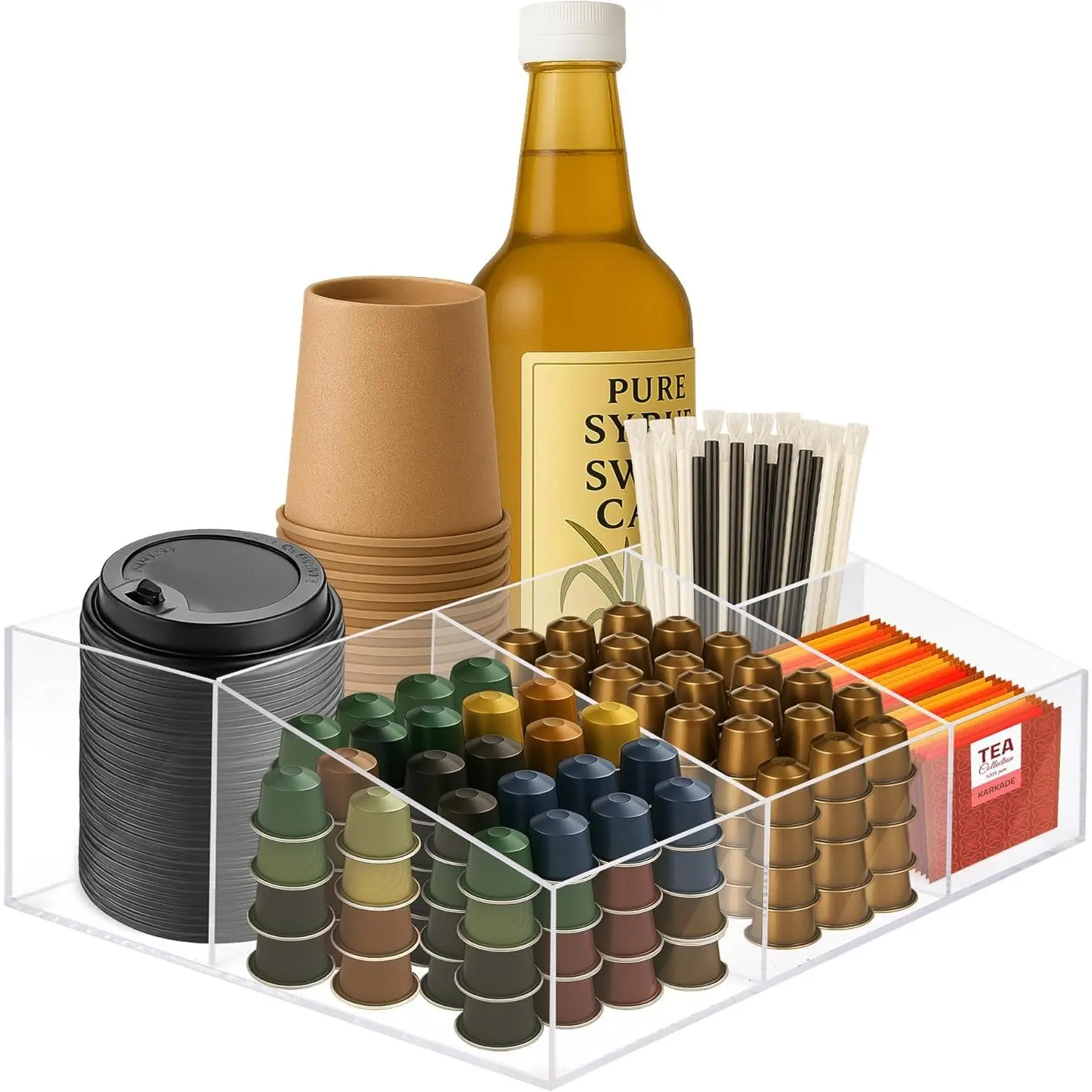 Acrylic Coffee Bar Station - Multifunctional Organizer & Storage Holder for Home Office Coffee Table Countertops, Ideal for Syrup, Creamer, Condiments, Snack Accessories