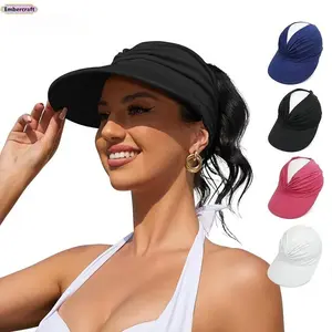Women's UPF 50+ Wide Brim Sun Visor Hat - UV Protection, High Ponytail Design, Lightweight Hats for Women for Beach, Golf, Daily Casual Wear