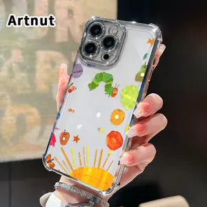 Hungry Caterpillar Pattern Phone Case for iPhone 17 16 Pro Max 15 Plus 14 13 12 11 E Air Electroplated Cover with Airbag Shockproof Soft Silicone Casing