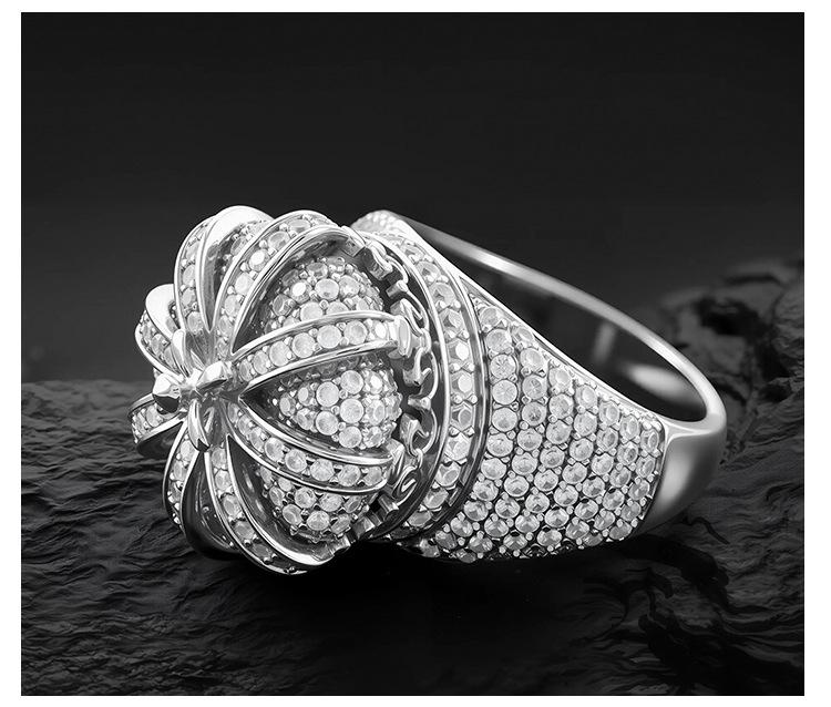 Popular European and American diamond-encrusted crown ring, dazzling and unique, high-end hip-hop ring with diamonds, unisex