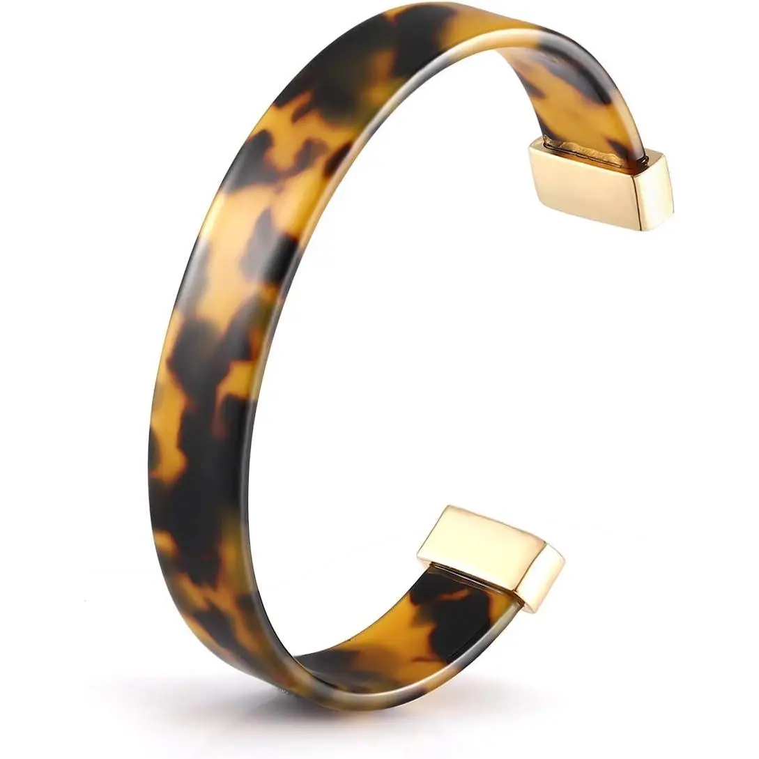 Open Cuff Bracelet Statement   Lucite Cuff Bracelet Minimalist Tortoise Shell Bangles Bracelet Adjustable Lightweight Bangle