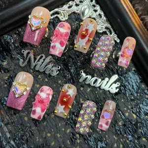 10pcs Cute Handmade Full Cover Square Nails, Red Violet Nails, Y2K Trendy Daily Wear False Nails,Removable False Nails for Casual & Occasions,Portable Manicure Kit With Jelly Glue,Nail File Reusable Fashion Nail Art Decoration Supplies