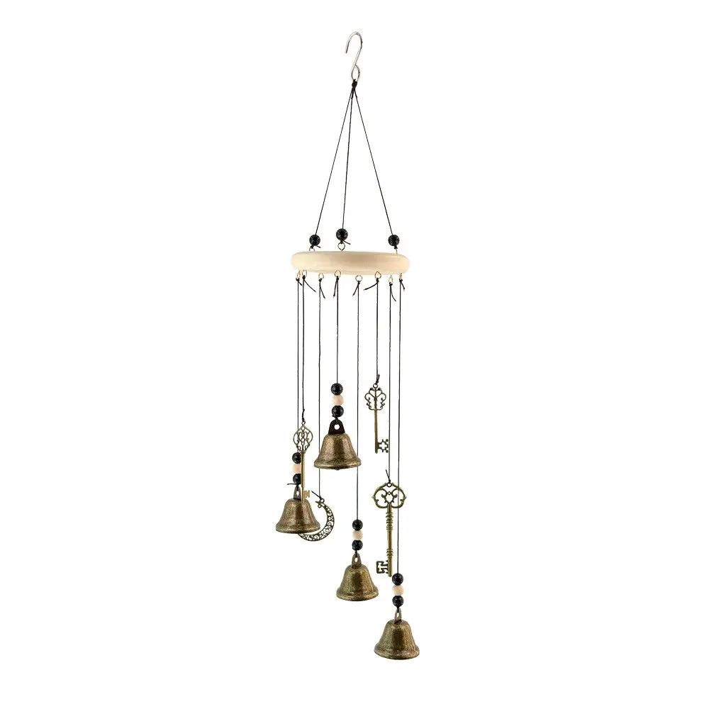 Retro Distressed Key Star Bell Wind Chime Witch Wind Wicca Pagan Ornaments Garden Courtyard Home Guardian Good Luck Ornaments Niche Atmosphere Hanging Wind Chime