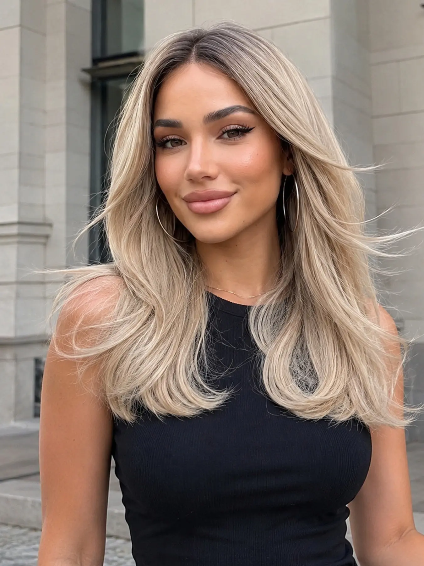 13x6 Large Lace Cold Platinum Fashion Wig for Women, Natural Parting, Scalp-Adhesive, Layered Lockbone Hair, Face-Shaping, European Style