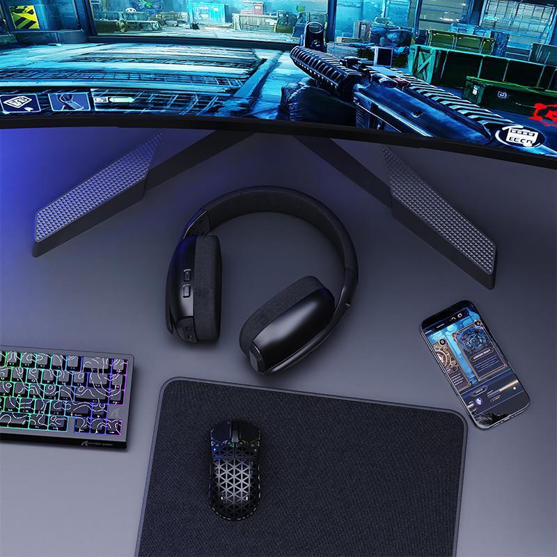 ATTACK SHARK Wireless Gaming Headset, Usb Gamer Headset with Adjustable Dual Mics, 20ms Low Latency, Lightweight Headset with 3 Modes for PC/PS/Phone