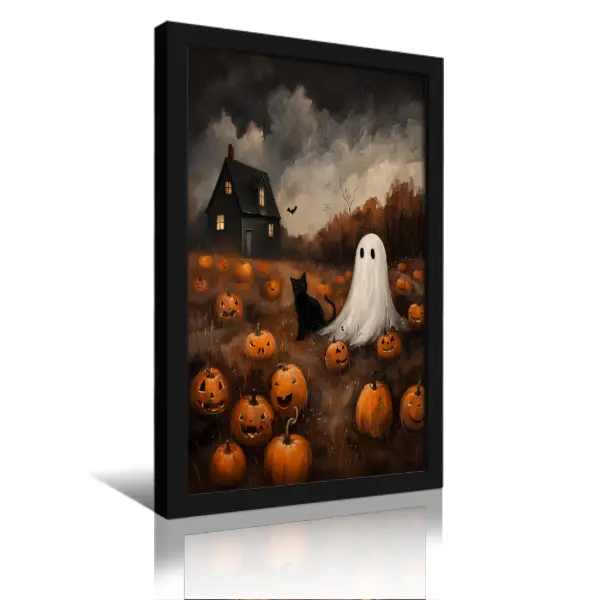 Gothic Halloween Canvas Poster - Spooky Ghost, Black Cat, Pumpkin Print Home Decor for Living Room, Bar - Dark Aesthetic Wall Art, Unique Gift for Halloween Lovers