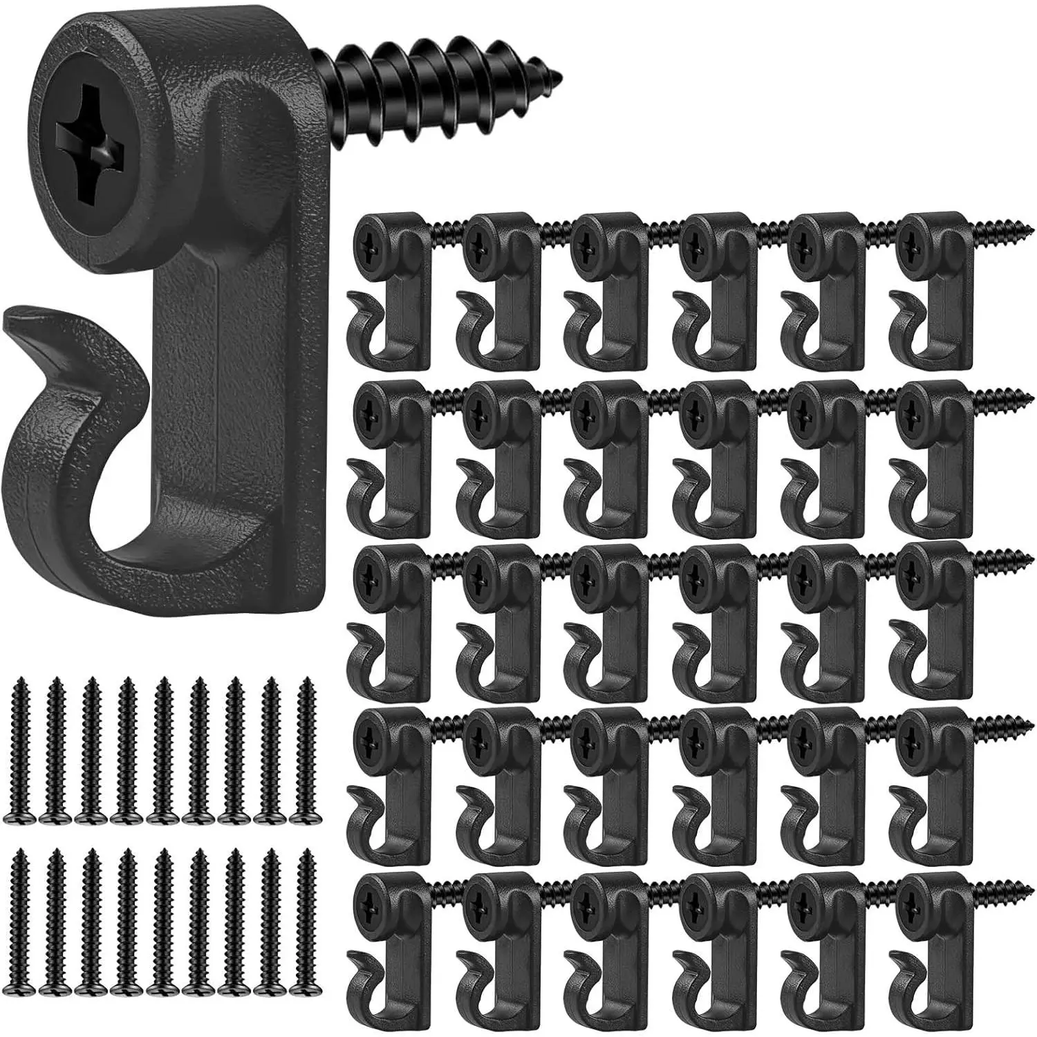 GJANSH 60 Pack String Lights Hooks for Outdoor, Christmas Light Clips Weatherproof Light Hanger Hooks Screw-in Hooks for Hanging Christmas Lights and Wire,Cable,Fairy Lights,Wind Chimes (Black)