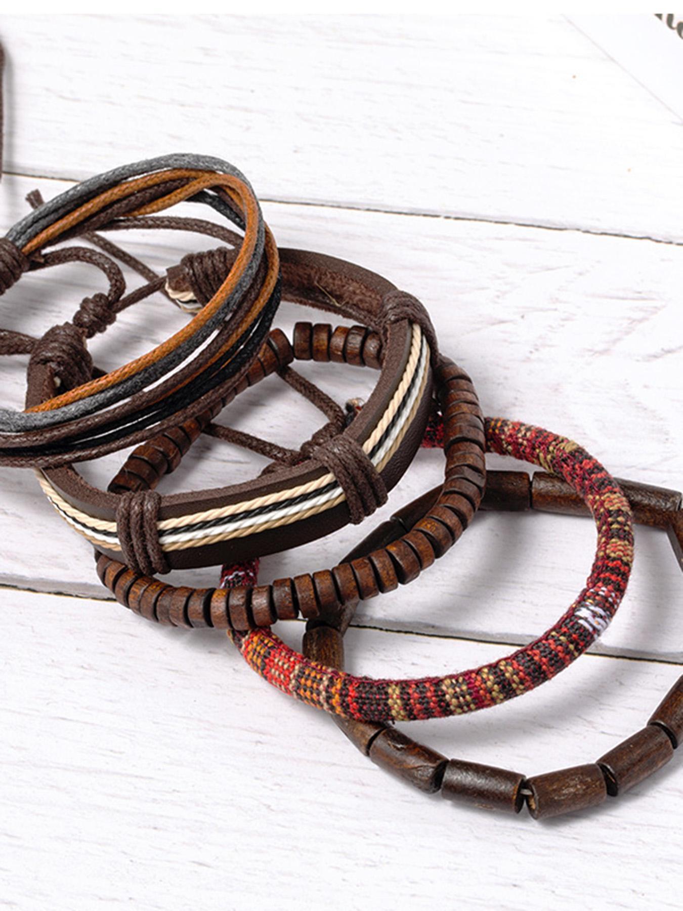 5pcs Boho Style Adjustable Beaded Design & Braided Bracelets, Casual Trendy Vintage Jewelry for Women & Men, Fashion Versatile Accessories for Parties and Clubs, Stackable Bracelets