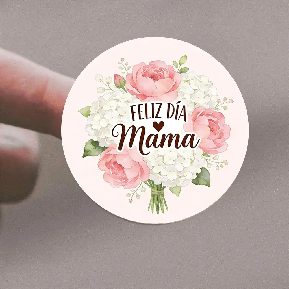 72 Mother's Day Stickers, Feliz Día Mama Design, Watercolor Peonies and Hydrangeas, Perfect for Packaging, Gift Tags, Craft Decorations
