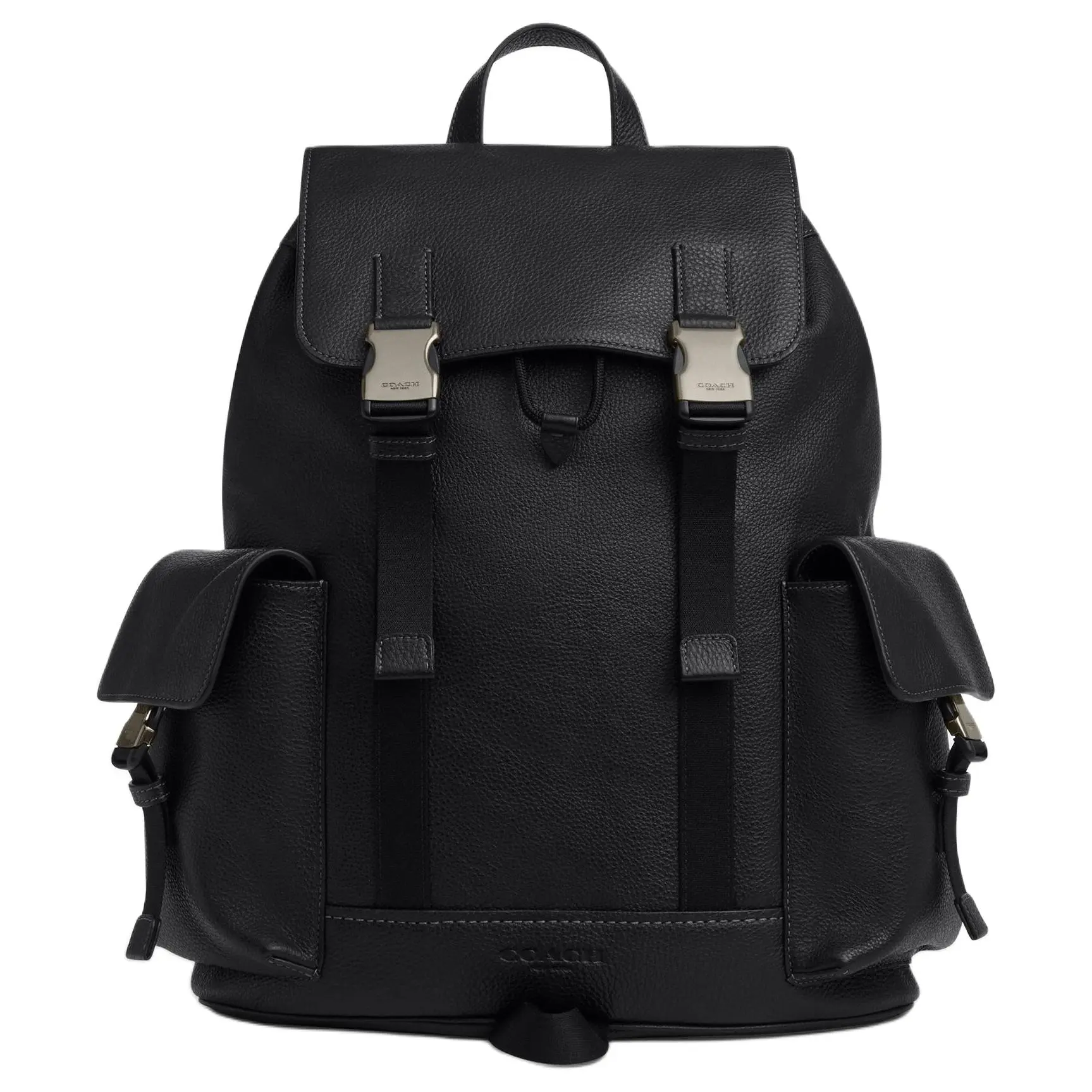 COACH Clark 33 Drawstring and Snap-Clasp Leather Backpack – Unisex Large Size in Black