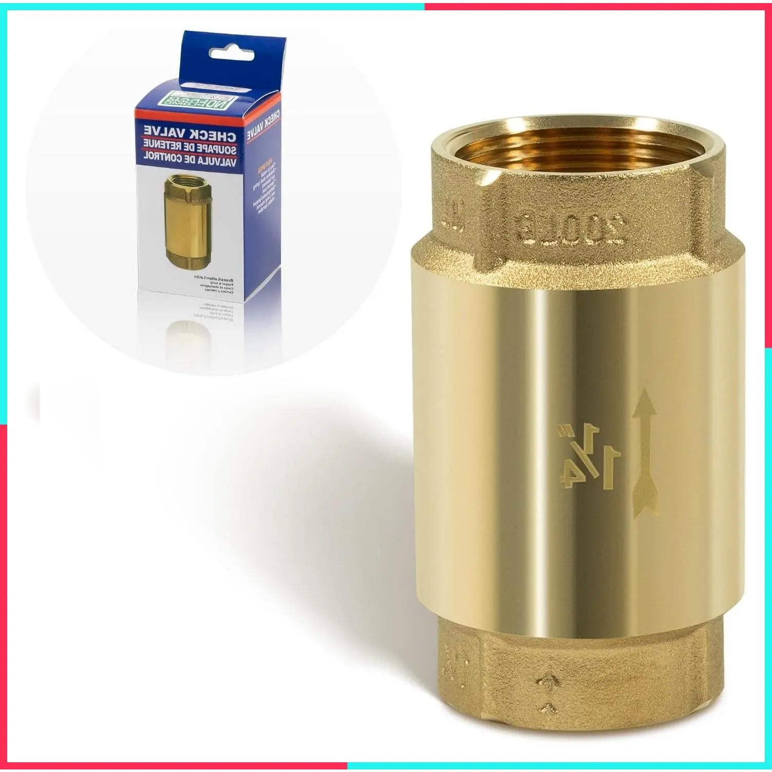 Lead-Free Brass Check Valve with Backflow Prevention, 1-1/4 Inch One-Way Female Pipe Thread, Universal Fit, 1.25" FNPT × 1.25" FNPT
