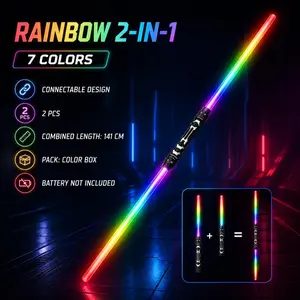 Colorful Glowing Sword Toy - Red And Blue Dual Seven-Colored Swords Single And Dual Modes Available for Kids' Entertainment