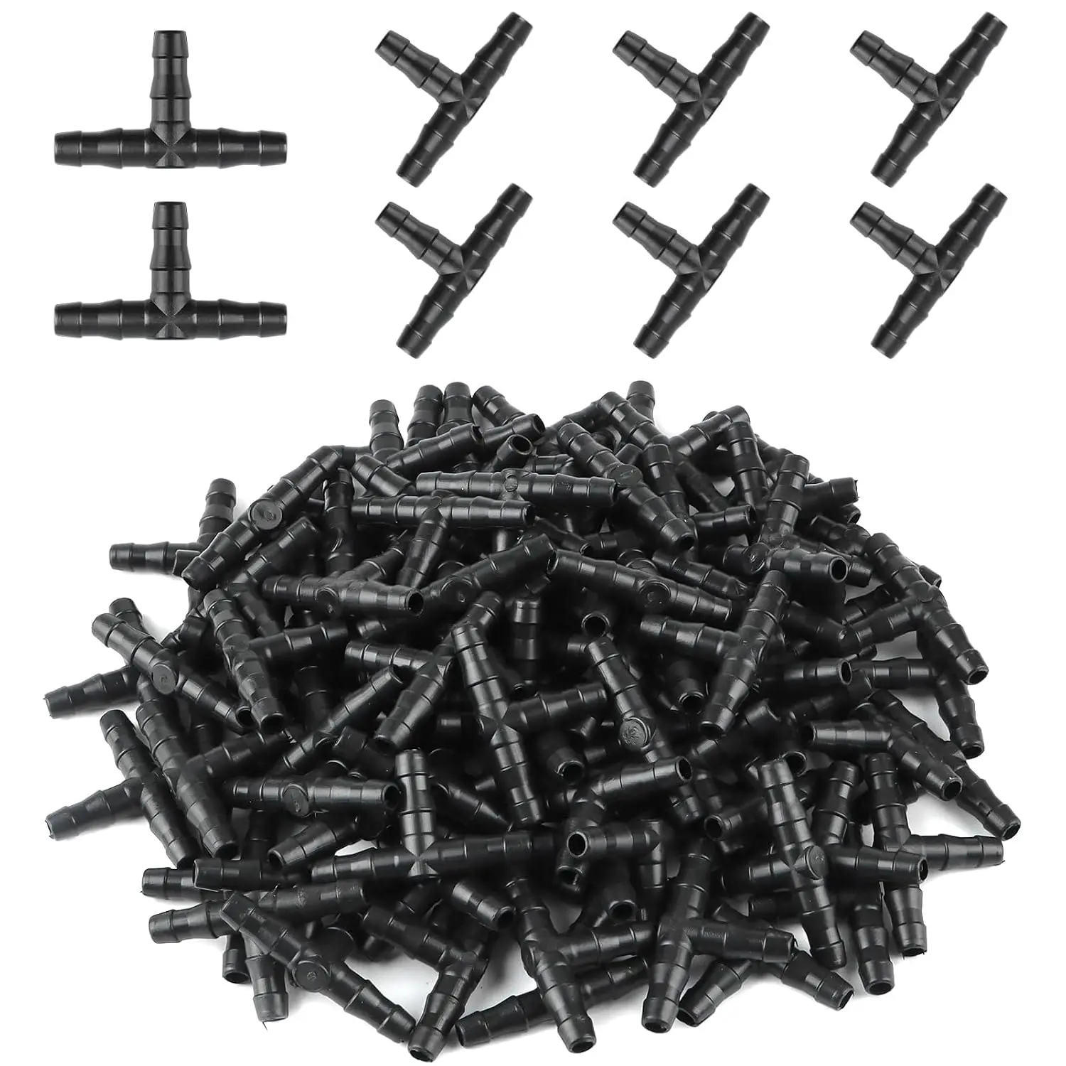 100 count Drip Irrigation 1/4"  Barbed Tee Fittings, 1/4 Inch Barbed Connectors Drip Irrigation Fittings for 4mm/7mm Water Tube Drip Irrigation Watering System