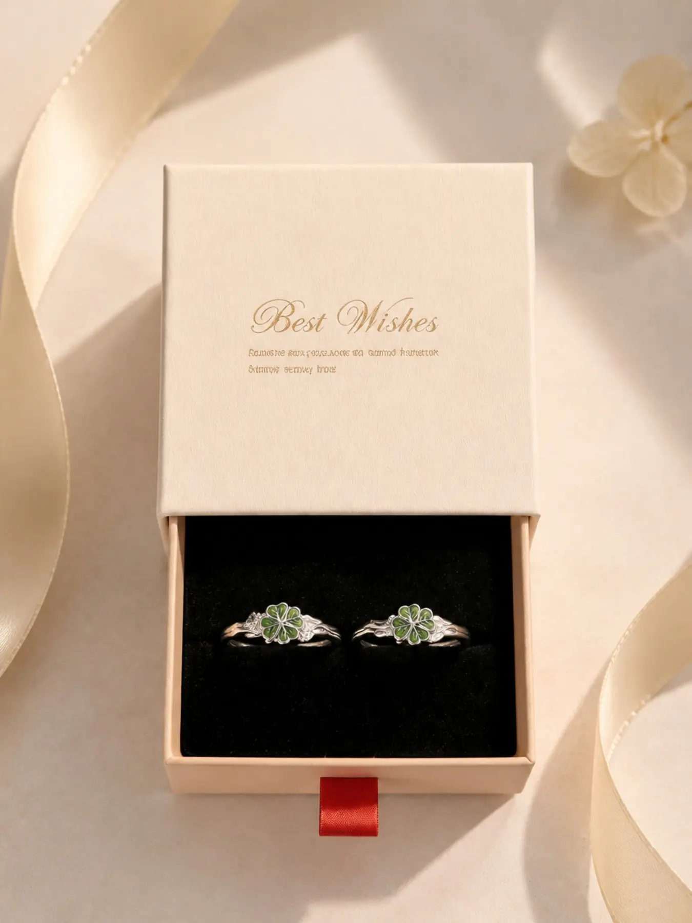 2Pcs Silver Clover Ring Set, Finger Rings, Lucky Four Leaf Clover Stacking Rings Adjustable Open Band, 925 Silver Look, Green Enamel Charm, Dainty Stackable Jewelry for Women Girls Daily Wear Gift for Birthday Anniversary Best Seller 2