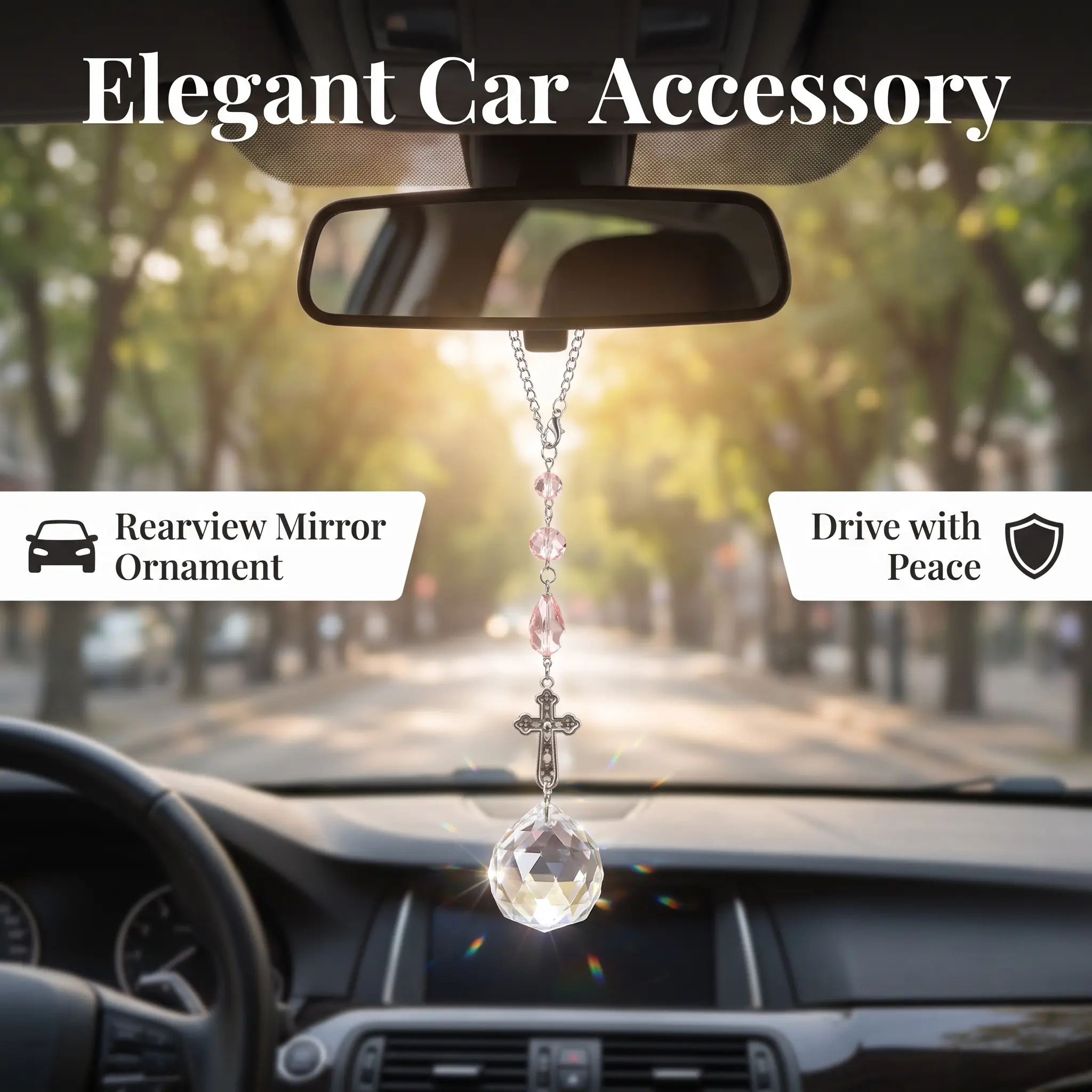 Shiny Crystal Car Rearview Mirror Charm, Sun Catcher, Cross Pendant, Car Interior Decor, Perfect Car Accessory, Gift for Her/him