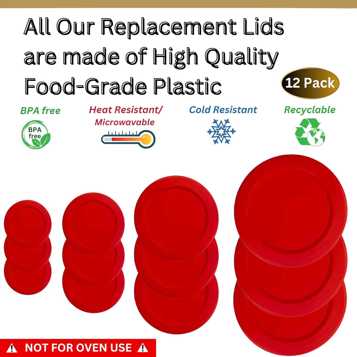 1, 2, 4 & 7 Cup Replacement Lids/Covers for Pyrex, Anchor Hocking &  Storage Bowls *Lids Only - Glass Container Not Included* (12 Pack *Three of Each Size*, Red)