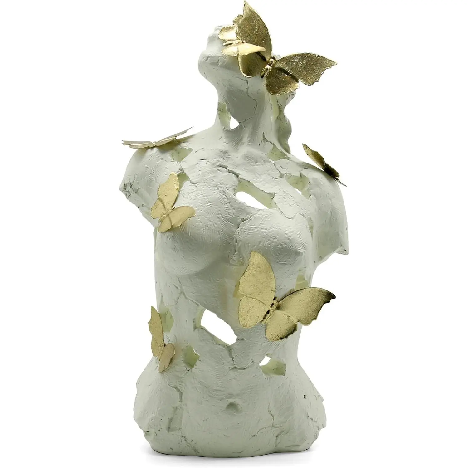 16" Beige Hollow Metal Butterfly Abstract Female Bust Sculpture - Aphrodite Greek Goddess Artistic Artwork, Body Figurine with Beauty of Defects for Office Living Room Desk Shelf