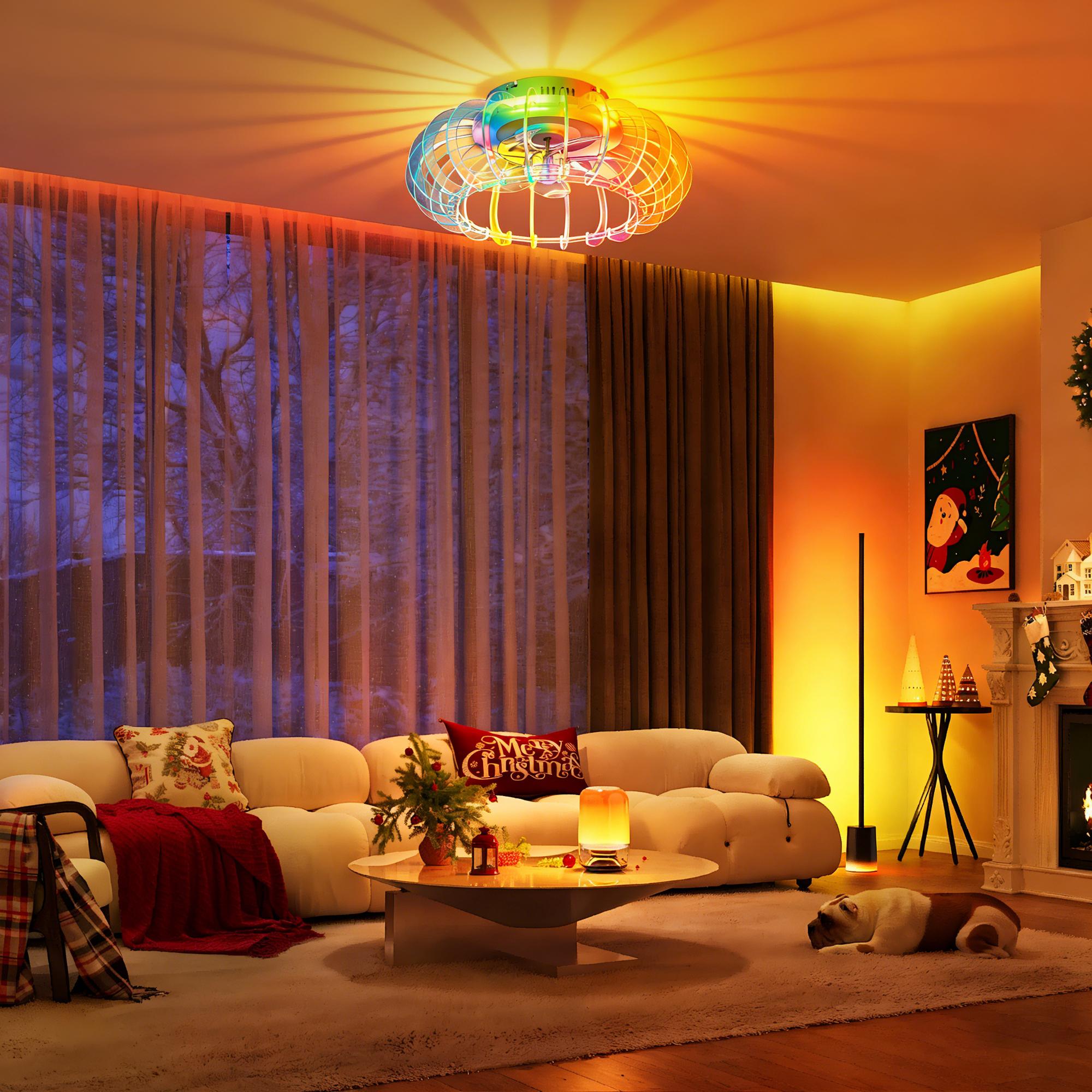 21'' Low Profile Bladeless Ceiling Fan with Lights Dimmable LED Enclosed Ceiling Fans with Light and Remote 6 Wind Speeds Reversible Ceiling Fan with Bluetooth Speaker for Kids Room Bedroom Party