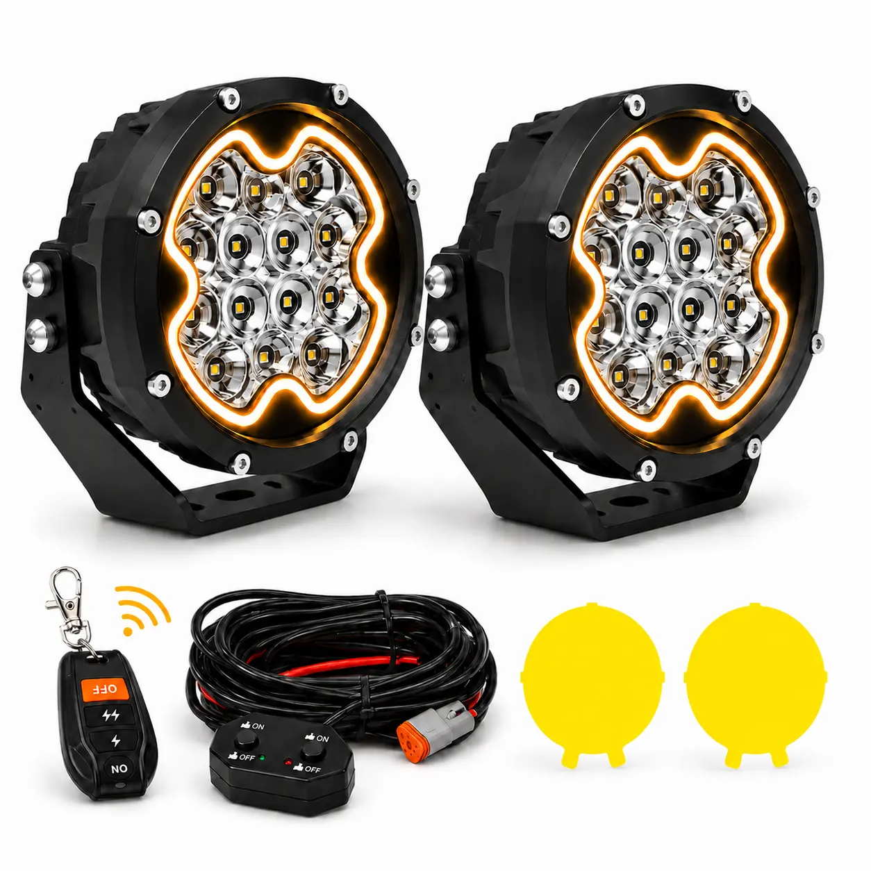 YBYZ 5" Round Pod RGB LED Work Lights (Pair) - 100W Offroad Driving Units, Multi-Color Halo Ring, Spot-Flood Combo Beam, Strobe Light Module, Wireless Controller, Easy-Install Wiring Kit, IP68 Waterproof for 4x4 Rock Crawlers