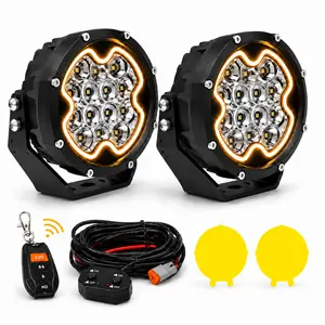 YBYZ Cyber-Ray Series 5" Round Pod RGB LED Work Lights (Pair), 100W Offroad Driving Units with Multi-Color Halo Ring, Spot-Flood Combo Beam, Strobe Light Module, Wireless Controller, Easy-Install Wiring Kit, IP68 Waterproof for 4x4 Rock Crawlers