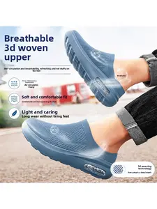 Men's Breathable Knit Half Slip On Clogs Air Cushion Platform Non-Slip Outdoor Walking Sandals