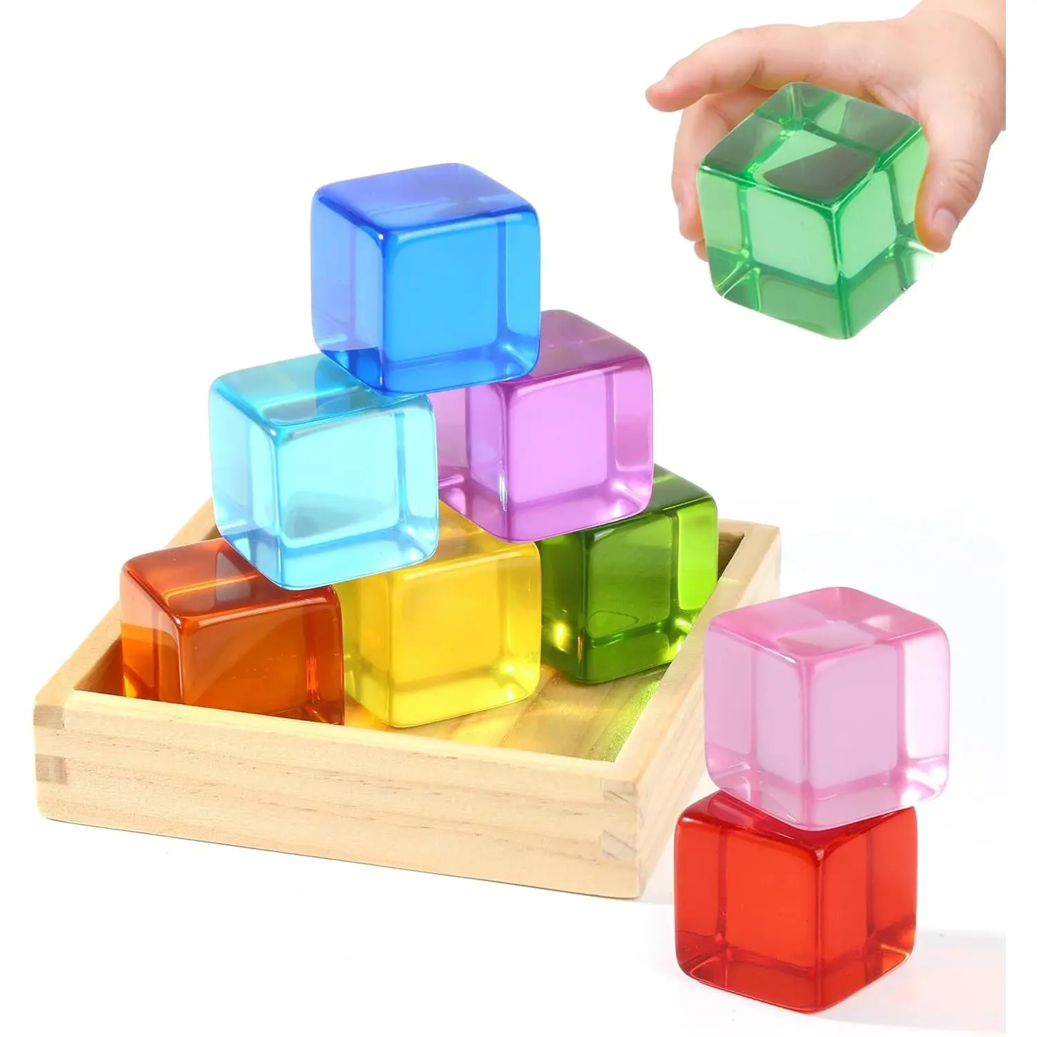 Large Building Blocks for Toddlers, Montessori Toys for 1 2 3 Year Old Boy Girl, No Choking Hazard Toys for Age 2-4 Kids Baby, Rainbow Acrylic Block Set, Sensory Birthday Toy Gifts for Kidfidget toys