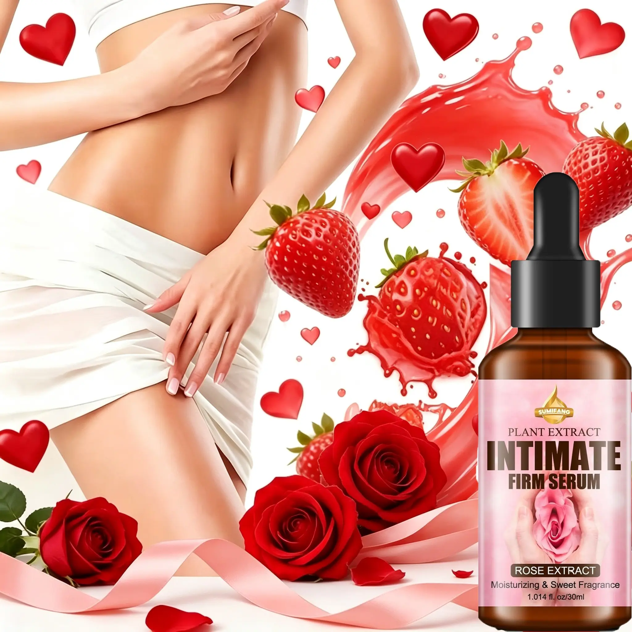 SUMFANG Botanical Firming Intimate Essence 30ml – Rose Extract + Aloe Vera + Vitamin C – Firms and moisturizes intimate areas, brightens skin tone | Gentle formula, long-lasting sweet fragrance | Suitable for all skin types; for confident, comfortable dai