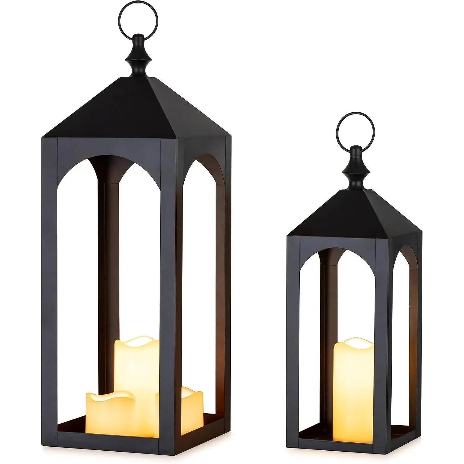 Set of 2 Large Outdoor Lanterns 24" & 17" Decorative Floor Lantern Candle Holder for Porch Fireplace Patio Indoor Modern Home Decor