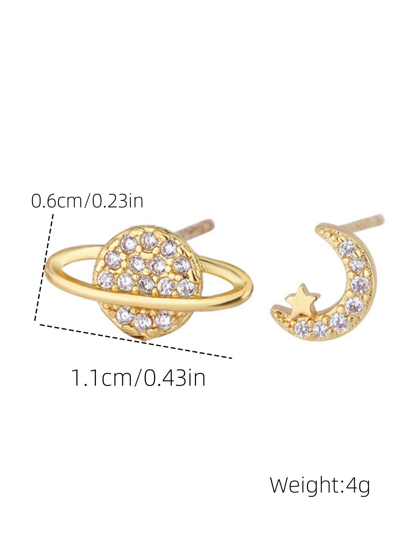 Fashionable Asymmetric Moon & Star Design Earrings,  Rhinestone Decor Stud Earrings, Elegant All-match Jewelry for Girls Gift, Female Classic Fashion Accessories for Daily Wear, Constellation Earring