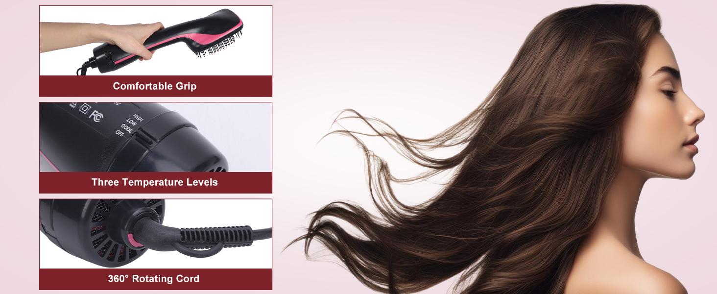 2 in 1 Hair Dryer Brush & Straightener Brush, Hair Dryer and Styler, Negative Ion Blow Dryer Brush, Hot Air Brush Detangles, Dries, Smooths, Reduce Frizz & Static