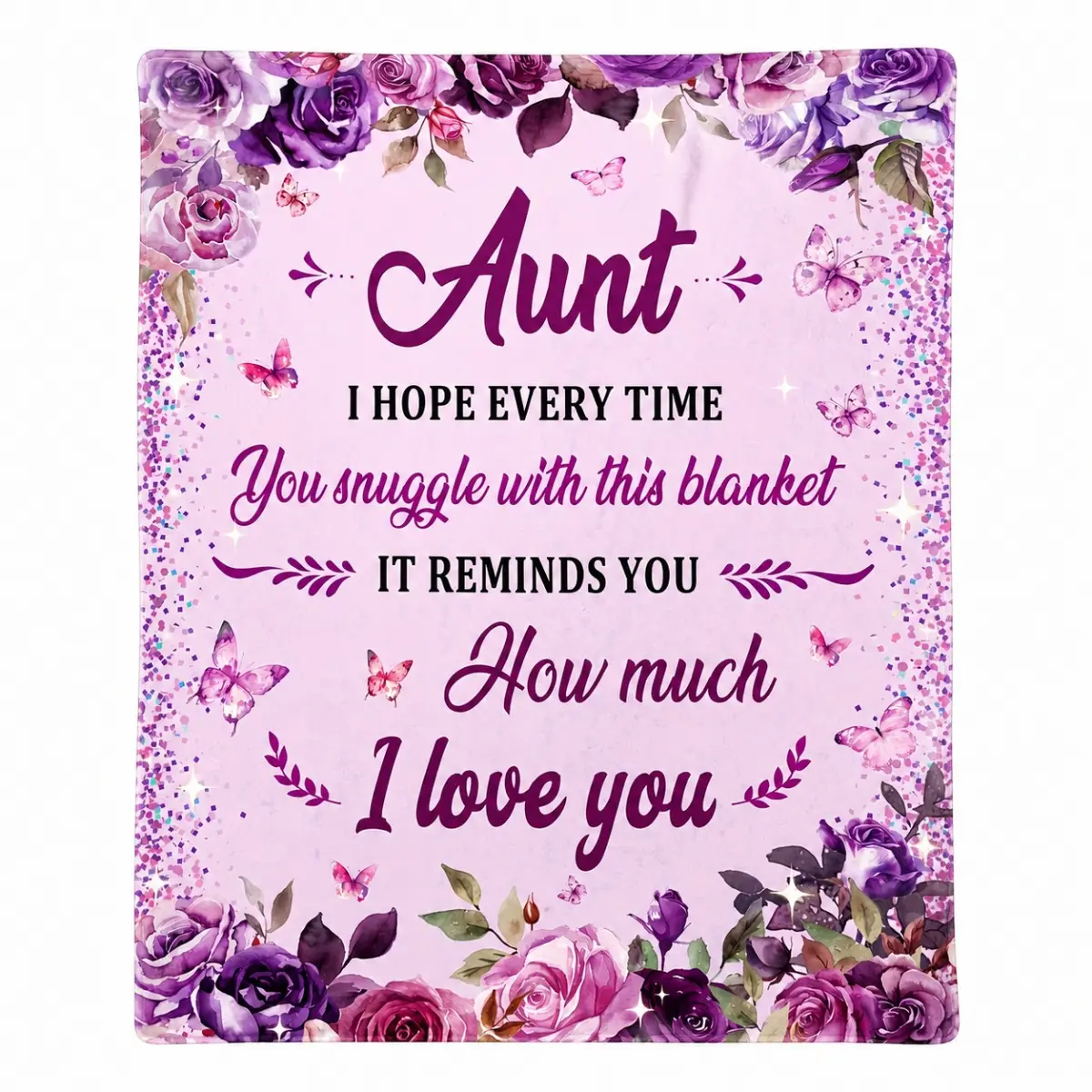 Aunt Blanket Gift,  Soft Throw Blanket for Aunt, Best Aunt Ever Gifts, Cute Floral Butterfly Blanket, Birthday Gift Ideas for Women, Cozy Family Love Blanket for Christmas Thanksgiving