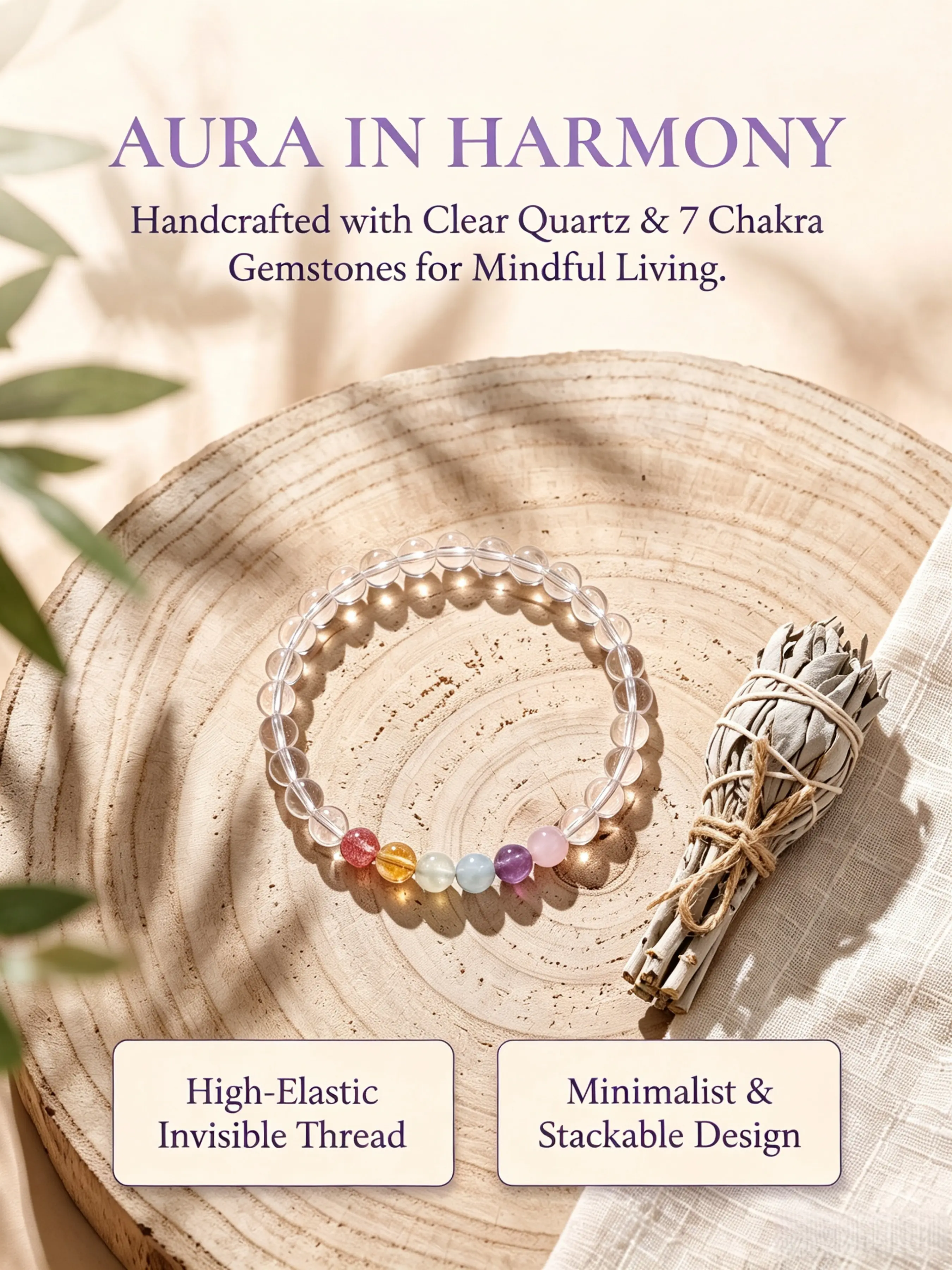 7 Chakra Natural Crystal Beaded Bracelet, Energy Balancing, Simple Daily Wear, Spiritual Jewelry, Crystal Enthusiast Collection