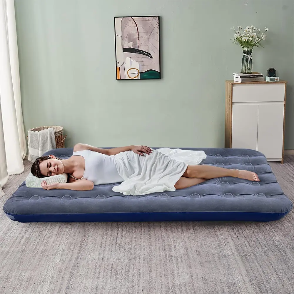 Single Piece Honeycomb Fleece Air Mattress, Leak-Proof Valve, Portable Inflatable Bed for Dorms, Camping, Office Naps, Outdoor Travel Airbed