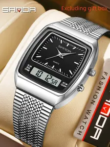 Sanda Classic Steel Strip Electronic Watch Multi functional Waterproof Wristwatch Student Party Watch Wine Bucket Three time Alarm Clock Watch Stainless Steel Watches