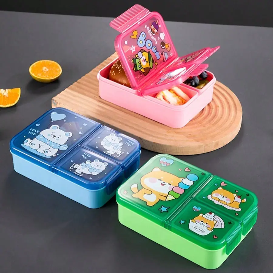 Cartoon Lunch Box Compartment, 900ML Mini Student Bento Box, Leak-Proof, Microwave & Dishwasher Safe, Birthday & Christmas Gift, Blue