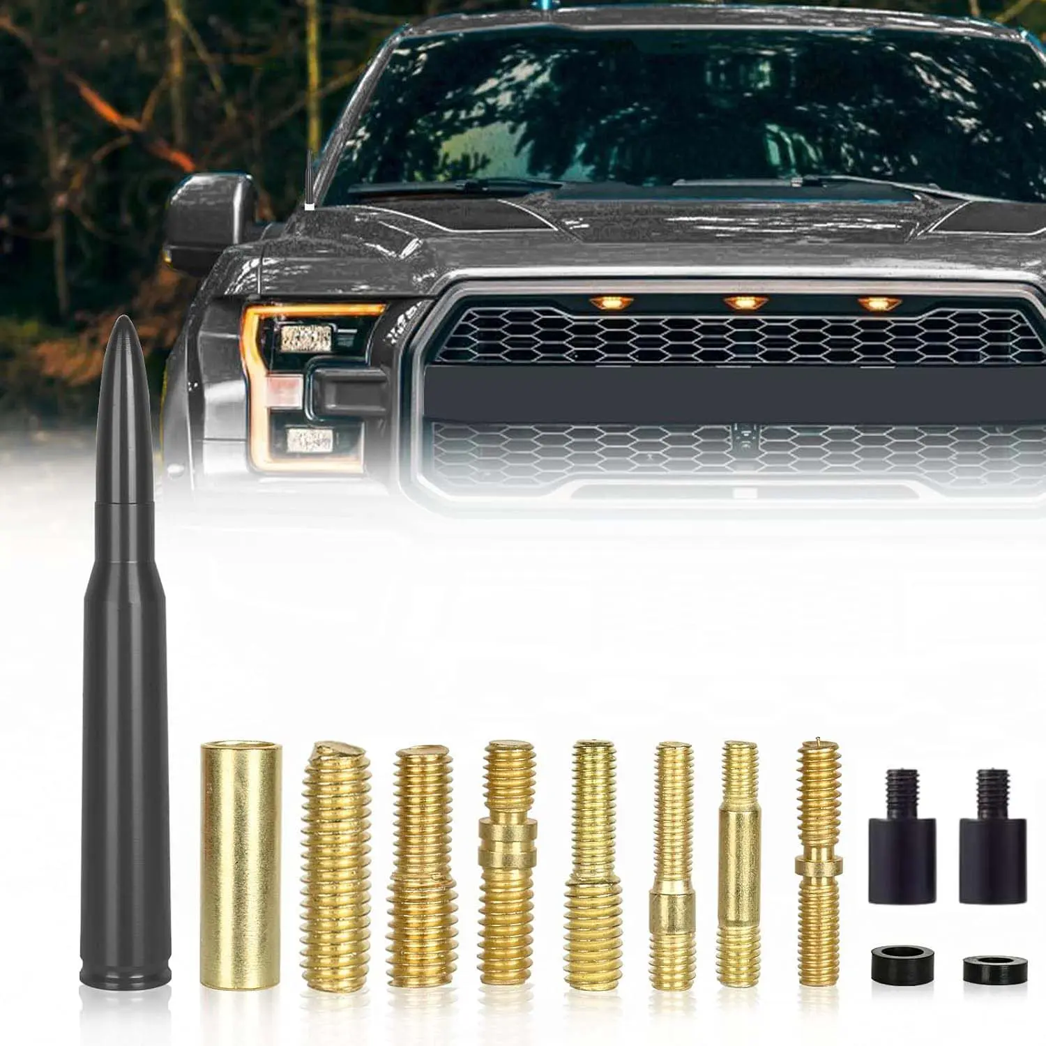 5.5in Black Car Bullet Antenna - Durable Vehicle Antenna Replacement for Chevrolet, Ford F150 F250 F350 RAM 1500 2500 Raptor Truck Antenna AccessoriesFord, Jeep Wrangler & More Autos (Black)