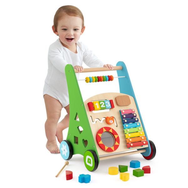 Multifunctional Wooden Baby Walker - 7+ Activity Center (Xylophone/Shape Sorter/Mirror), 3+ Years Old
