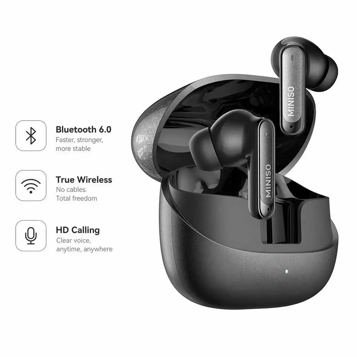 MINISO MS106 Noise Canceling TWS True Wireless In-Ear Bluetooth 6.0 Earbuds, Noise-Cancelling Bluetooth Headphones with HD Calling for Sports, Entertainment, Travel and Commuting, Light Weight Earbuds #GLOBAL PICKS