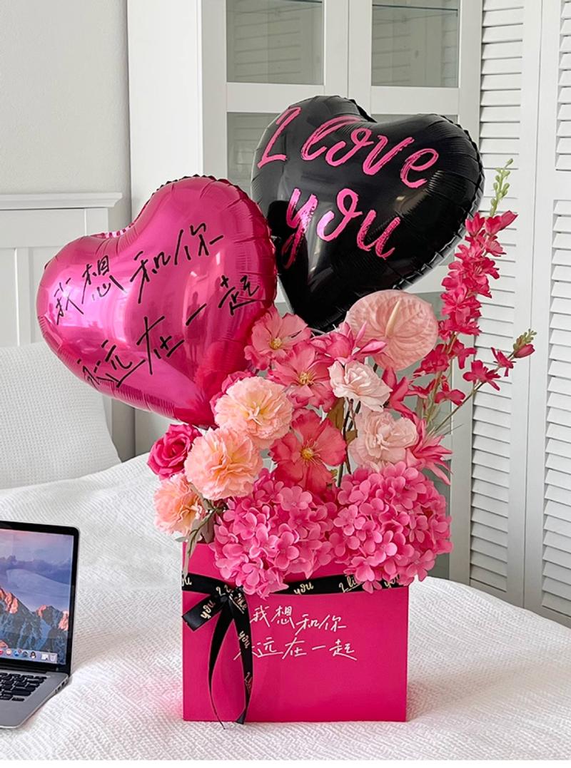 Heart Balloons & Artificial Flower Bouquet Set | Wedding & Birthday Party Decor | Table & Floor Floral Arrangements for Home dimmable wall diy spring faux silk luxury