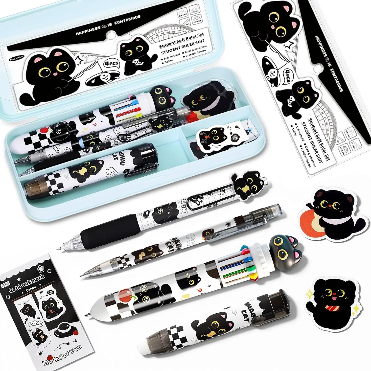Black Cute  Stationery Set with Gel Pens, Pencils, Eraser & Notebook | Cute  Design Includes Stickers and Kawaii Supplies,  for Birthday Gifts, Classroom Rewards and Daily Use