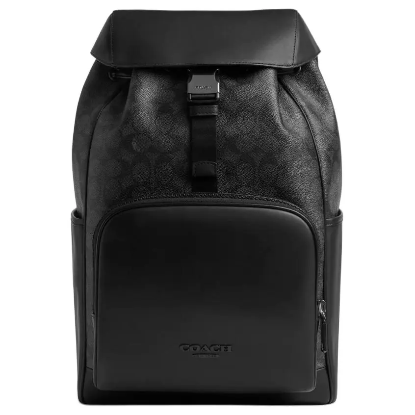 COACH RACER 26 Backpack for Men – Adjustable Strap, Coated Canvas and Smooth Calfskin, Medium Size, Charcoal Gray