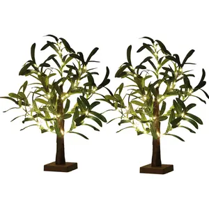 Pre-lit Artificial Olive Tree with Lights Tabletop Faux Olive Tree Centerpiece with 50 LED Fairy Lights USB Battery Operated Timer Lifelike Fake Greenery Plant for Home Room Decor Wedding Christmas Thanksgiving Mantel Shelf